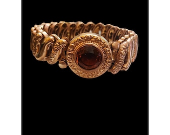 Vintage Topaz Faceted Glass Sweetheart Expansion Bracelet (A4775)