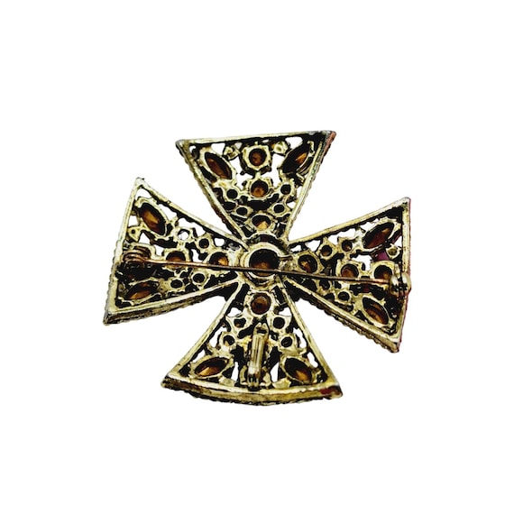 Vintage Unsigned LaRoca Rhinestone Maltese Cross … - image 3