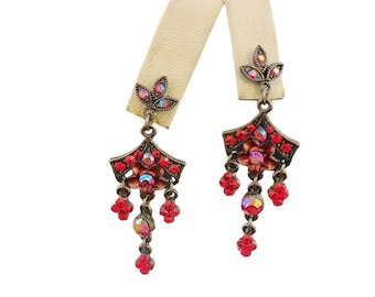 Vintage Rhinestone Dangle Pierced Earrings (A3964)