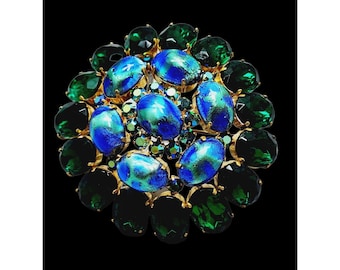 VTG Signed Daniel Swarovski Paris Rare Foil Glass Rhinestone Huge Runway Brooch