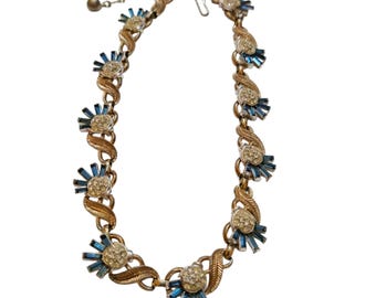 Vintage Sectional Rhinestone And Leaf Necklace (A9017)