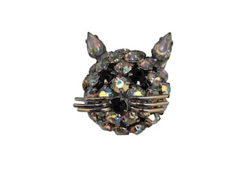 Vintage Signed Warner Cat Face Brooch (A7884)