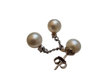 Vintage Single (1) 14kt White Gold Pearl & Diamond Pierced Earrings (A7744)