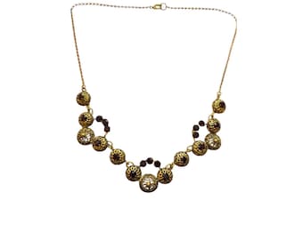 Beautiful Austria Brass And Red Glass Dainty Older Necklace (A8648)