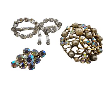 Vintage Lot of 3 Rhinestone Brooches (A9326)