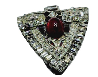 Antique Art Deco Ruby Cabochon Paste Dress Clip (A894)