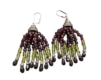 Beautiful 925 Marcasite And Semi Precious Stone Tassel Earrings (A9491)