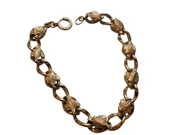Antique Gold Filled Leaf Charm Detailed Bracelet (A3801)