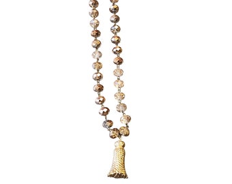 Vintage Metallic Crystal Resin Tassel Necklace (A2920)