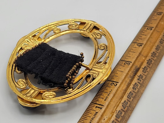 Huge Vintage Buckle W/ Prong Set Lapis Glass & Jet Faceted 