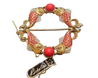 Vintage NOS Unsigned Richelieu Enamel Fish Buckle Brooch with Original Tag (A9247)