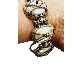 Vintage Heavy Faux Pearl Heavy Panel Bracelet (A2548)