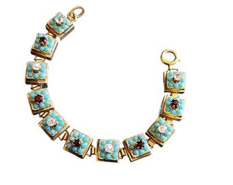 Vintage Faux Turquoise and Rhinestone Bracelet (A1732)