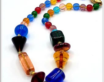 Vintage Colorful Geometric Shaped Glass Necklace (A2665)