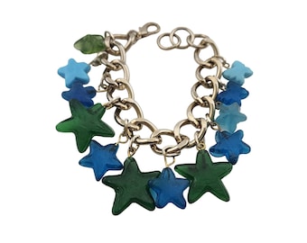 Vintage All Molded Glass Star & Butterfly Charm Bracelet (A3366)