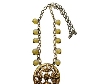 Vintage Art Nouveau Brass And Glass Necklace (A1684)