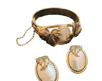 Vintage Signed Whiting & Davis Abalone Shell Bracelet Set (A2842)