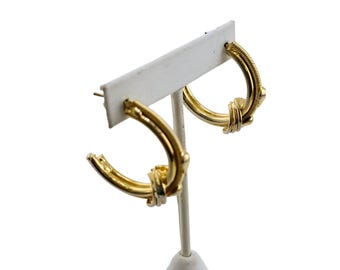 Vintage 80s Goldtone Interesting Hoop Pierced Earrings (A8002)