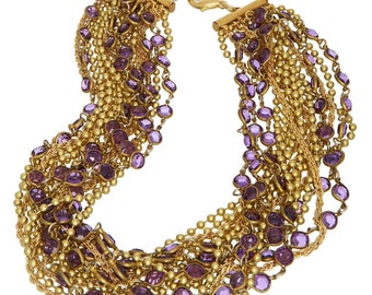 Fabulous Vintage Faux Crystal and Multi Chain Sugar NY Twist Sugar Drop Necklace choice of red or purple