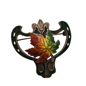 Vintage Sterling Victorian Canadian Maple Leaf Fleur-de-Lis Enamel Sash Pin