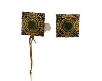 Vintage Patrice Square Clip-On Earrings With Original Tag (A7863)
