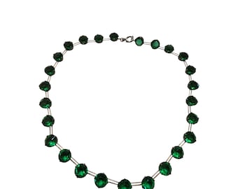 Antique Sterling Rare Art Deco Open Back Crystal Riviere Necklace (A9742)