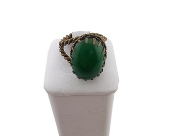 Vintage Signed W. Germany Glass & Brass Adjustable Ring (A3386)
