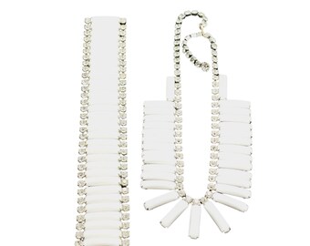 Vintage Acrylic And Rhinestone Bracelet Necklace Set (A1874)