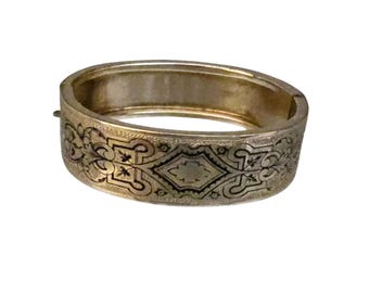Antique Victorian Gold Filled Black Enamel Bangle Bracelet H&B Pat 7/2/1874