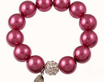Fuschia Pearl and Rhinestone Stretch Bracelet