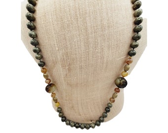 Vintage Hand Knotted Agate Jasper Carnelian Semi Precious Necklace (A672)