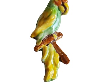 Estate Porcelain Parrot Brooch Signed VEE (A1557)