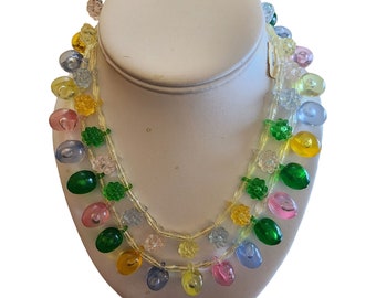 Vintage Signed W. Germany Acrylic Fruit Salad Necklace with Original Tag (A1896)