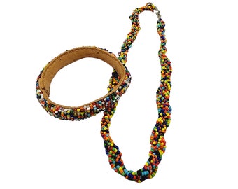 Vintage Glass Seed Bead Necklace & Bracelet Set (A684)