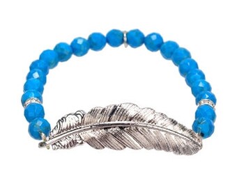Semi Precious Beaded Feather Bracelet