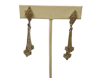 Vintage Rhodium Plated And Paste Clip Earrings (A6347)