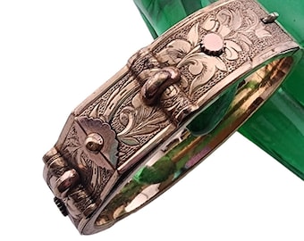 Antique Victorian Wonderful Gold Filled All Etched Bangle Bracelet (A3308)