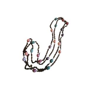 Vintage Mottled Glass Bead & Copper Chain Link Necklace (A723)