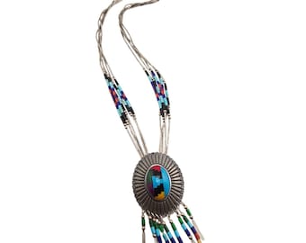 Vintage Navajo Southwestern Sterling Liquid Silver Necklace (A8780)