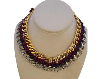 Vintage NOS Bee Charming Hand Braided 2-Tone Metal and Thread Collar Necklace