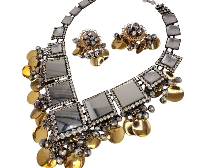 Featured listing image: Wowsa Mirror Chacha Vrba Massive Mirror Collar Necklace & Earrings Set (A6787)