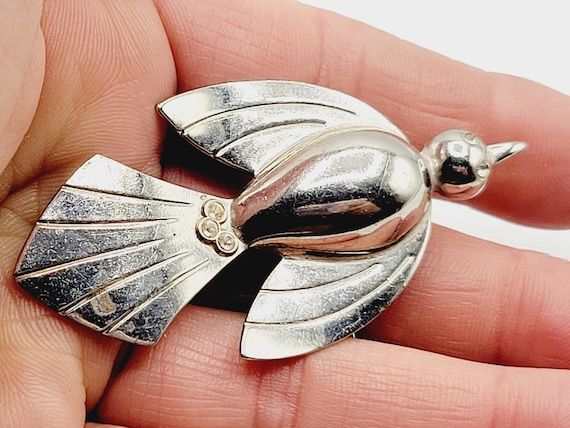 Signed Coro Modernist Bird Brooch Pin - image 1