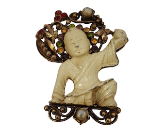Vintage Asian Figural Brooch Attributed To Hobe (A3683)