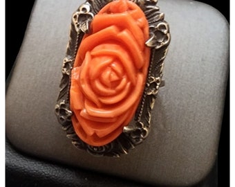 Amazing Art Deco Molded Glass and Sterling Size 4 ring (A4782)