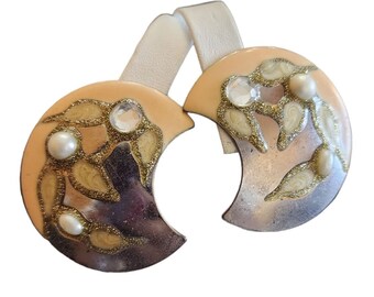 Vintage 80s Epoxy Rhinestone Clip Earrings (A2486)