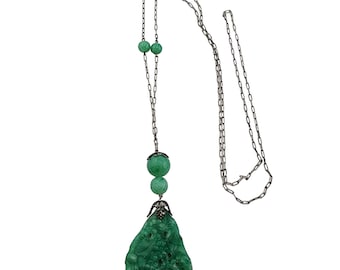 Vintage Peking Glass Beautiful Pendant Necklace On Paper Clip Chain (A3413)