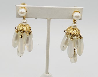 Vintage Opaline Glass Dangle Clip Earrings (A173)