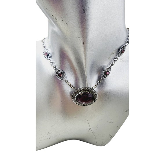 Vintage Art Deco Filigree & Glass Necklace (A2849) - image 1