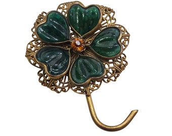 Vintage Poured Glass 5 Leaf Clover Brooch (A3927)