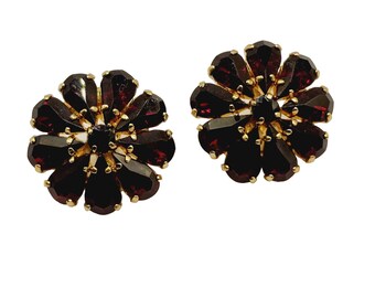Vintage Signed W. Germany Glass Flower Earrings (A549)